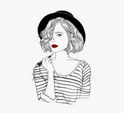 肖像插画作品戴帽子的美女插画高清图片