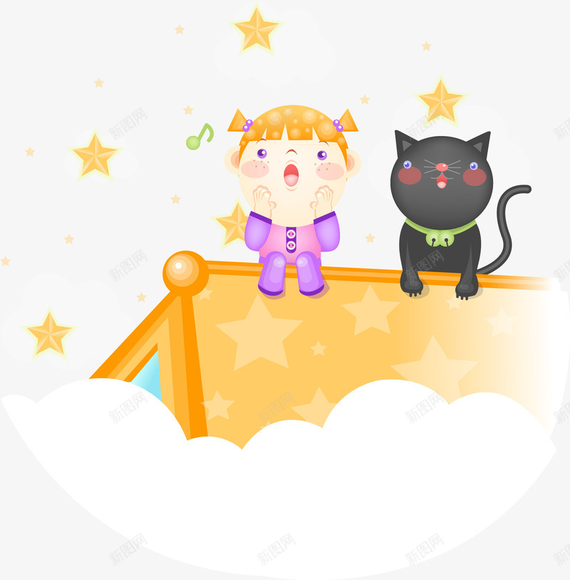 坐在房顶上的人png免抠素材_新图网 https://ixintu.com 卡通 女孩 小猫咪 房顶