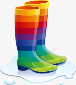 卡通彩虹雨靴素材