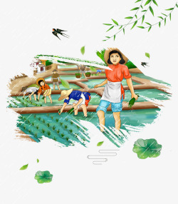 传统节气日期小清新二十四节气谷雨农民插画高清图片