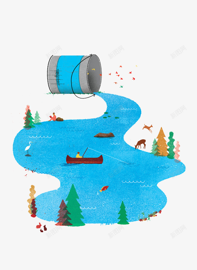 油漆png免抠素材_新图网 https://ixintu.com 创意油漆插画 插画 有其他 河流 船只 蓝色
