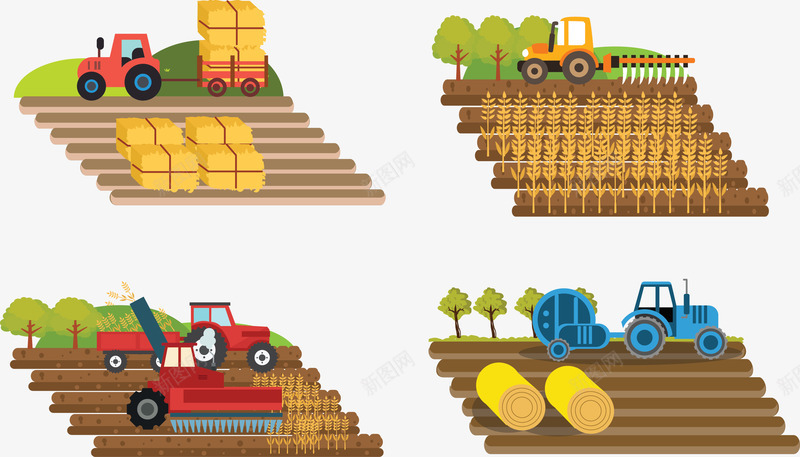 科技农活矢量图ai免抠素材_新图网 https://ixintu.com 机械插秧 机械收割 科技 矢量图