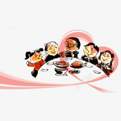 家庭晚餐中国风家庭聚餐手绘插画高清图片