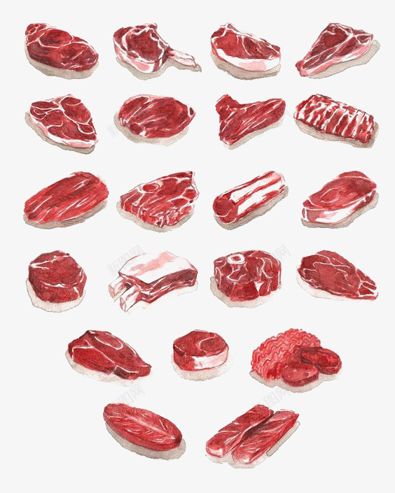 手绘生肉png免抠素材_新图网 https://ixintu.com 卡通 手绘 插画 牛肉 生肉 生鲜 红色 美食 肉
