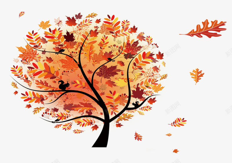秋季树绘制psd免抠素材_新图网 https://ixintu.com 卡通树 秋季树 绘制树