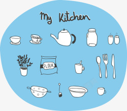 卡通手绘厨房用具合集素材