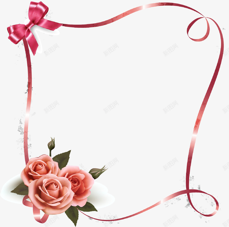 粉色的玫瑰和丝带自由向量png免抠素材_新图网 https://ixintu.com 丝带 情人节背景 玫瑰 节日背景