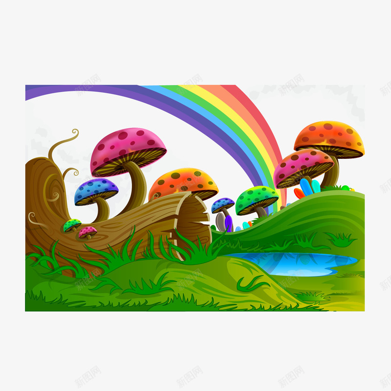 彩虹蘑菇林png免抠素材_新图网 https://ixintu.com 卡通彩虹蘑菇林