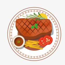 插画花纹彩色手绘圆弧牛排食物元素矢量图高清图片