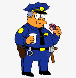 喝水的警察国外蓝色服装警察吃饼干喝水矢量图高清图片
