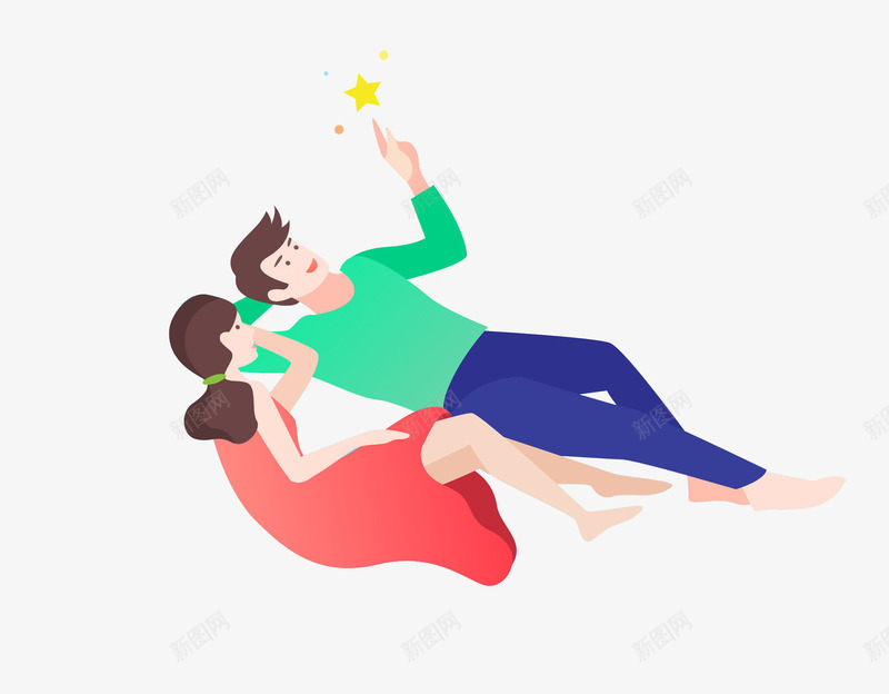 手绘躺着看星星的情侣png免抠素材_新图网 https://ixintu.com 侧躺 卡通 女人 情人节 情侣 插图 男人 看星星 躺着的