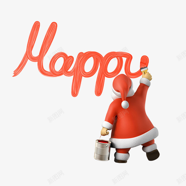 写字的圣诞老人png免抠素材_新图网 https://ixintu.com 圣诞节 快乐 油漆桶 粉刷 红帽子