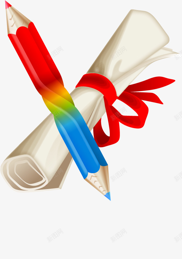 卷的纸和铅笔矢量图eps免抠素材_新图网 https://ixintu.com 彩带 彩虹 笔 纸 矢量图