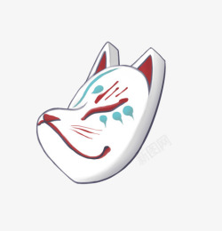 狐狸面具手绘插画风格和风日式面具侧面高清图片