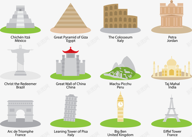 景点合集png免抠素材_新图网 https://ixintu.com 世界各地 卡通 庙宇 建筑 注释