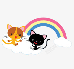 卡通清新彩虹小猫装饰图案素材