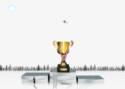 科技奖杯顶峰人物奖杯与城市商业人物高清图片