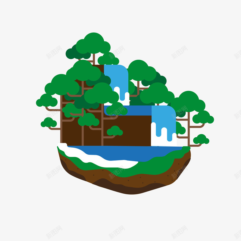 卡通绿色的森林和瀑布矢量图ai免抠素材_新图网 https://ixintu.com 森林 森林瀑布 瀑布 绿色 绿色森林 绿色瀑布 蓝色 矢量图