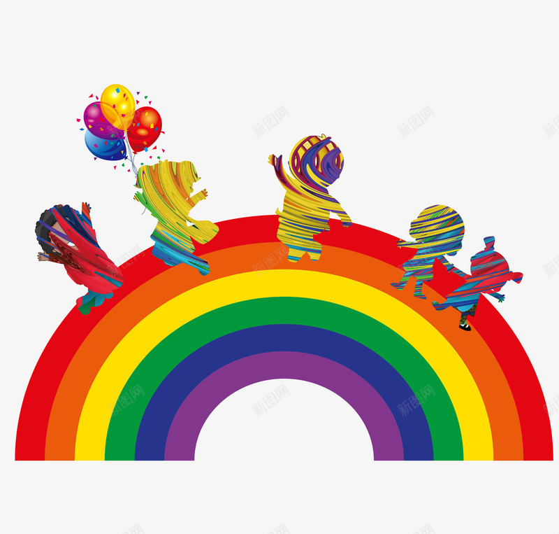 彩虹上的孩子png免抠素材_新图网 https://ixintu.com 儿童 六一儿童节 卡通 幼儿 彩虹