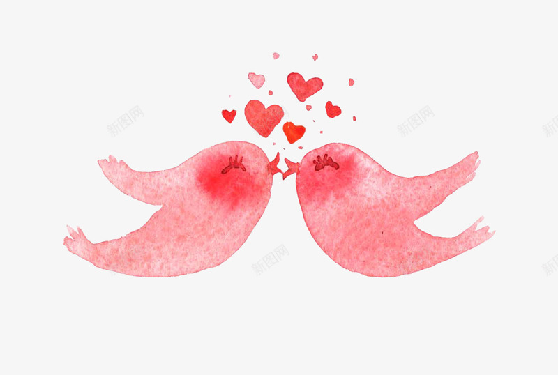 水彩爱情鸟png免抠素材_新图网 https://ixintu.com 卡通手绘 情人节装饰画 水彩画 爱心 爱情鸟 粉色的鸟 装饰图案
