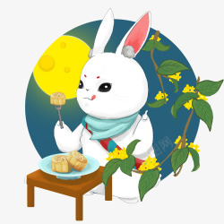 中秋灯笼兔子中秋节玉兔插画高清图片
