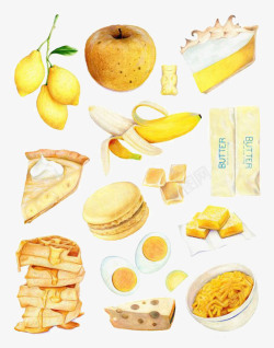 马卡龙手绘黄色系列美食高清图片