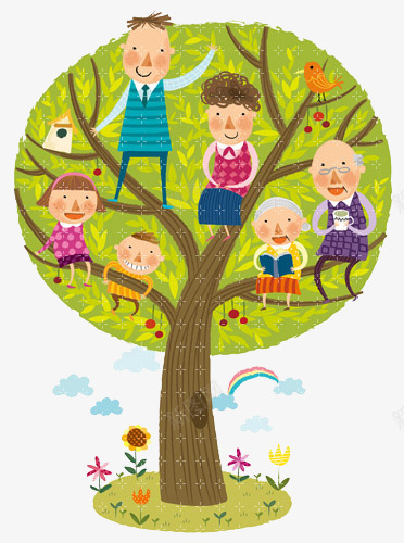 一家人在大树上png免抠素材_新图网 https://ixintu.com 一家人 卡通 小鸟 彩虹 手绘