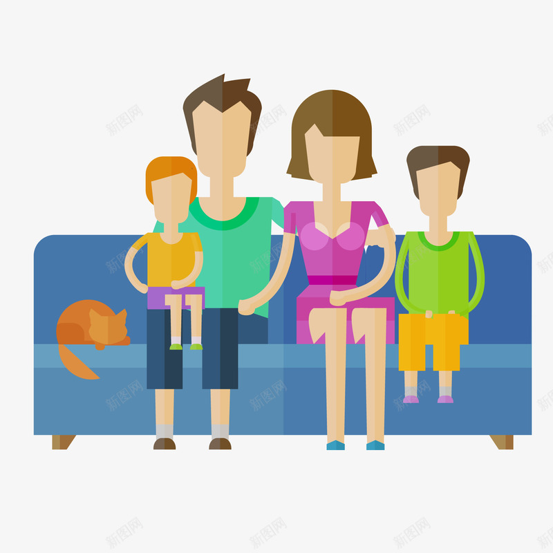 卡通坐在沙发上的家庭人物矢量图ai免抠素材_新图网 https://ixintu.com 人物设计 国际家庭日 室内 家庭 沙发 矢量图