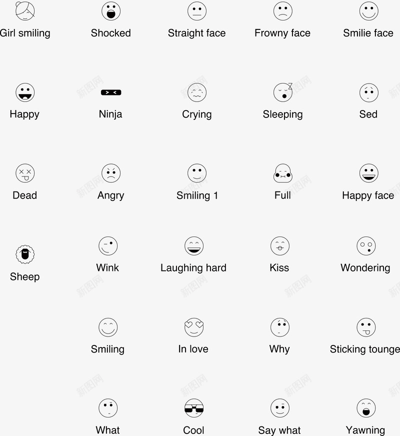笑脸表情线型图标png_新图网 https://ixintu.com 矢量图标 笑脸 线型 表情