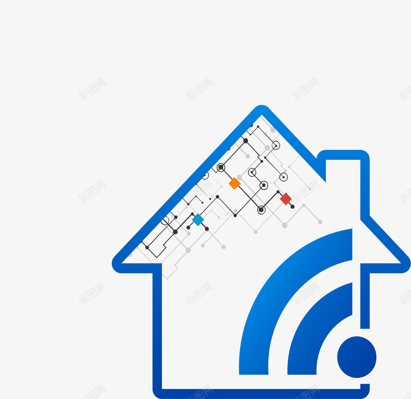 蓝色小房子科技标志png免抠素材_新图网 https://ixintu.com 小房子 抽象图案 无线网络 矢量素材 科技背景 蓝色