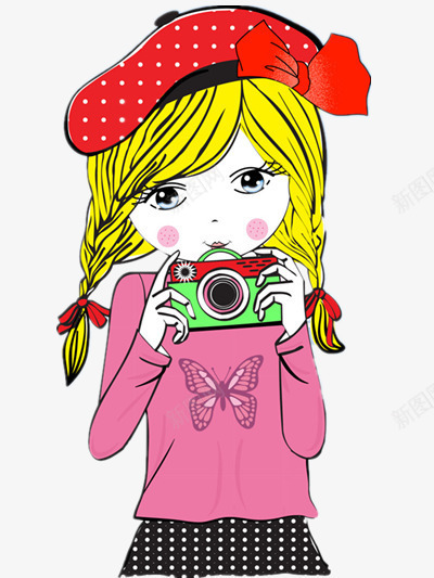 相机女生png免抠素材_新图网 https://ixintu.com 漂亮的小女生 相机 红帽子