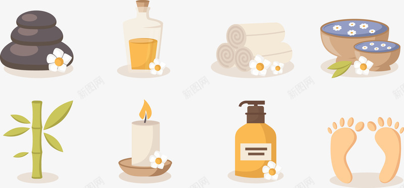 家居用品png免抠素材_新图网 https://ixintu.com 毛巾 竹子 脚印 蜡烛