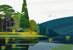 山水自然芭蕉树自然风景插画高清图片