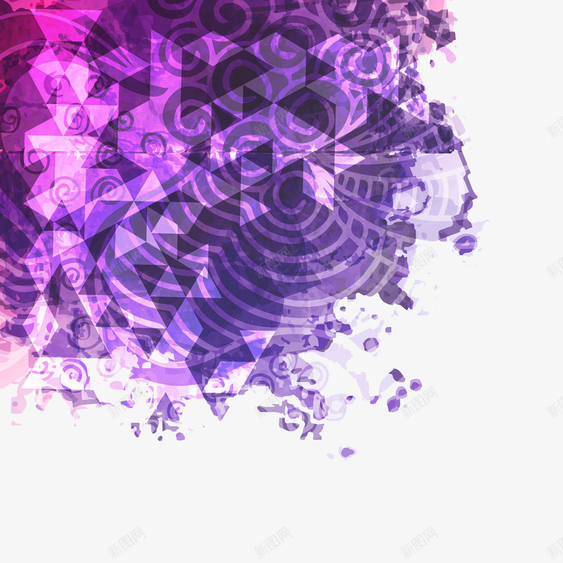 紫色水彩三角形png免抠素材_新图网 https://ixintu.com 三角形背景 笔触 紫色背景
