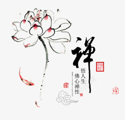 禅绕图案禅莲花水墨画高清图片