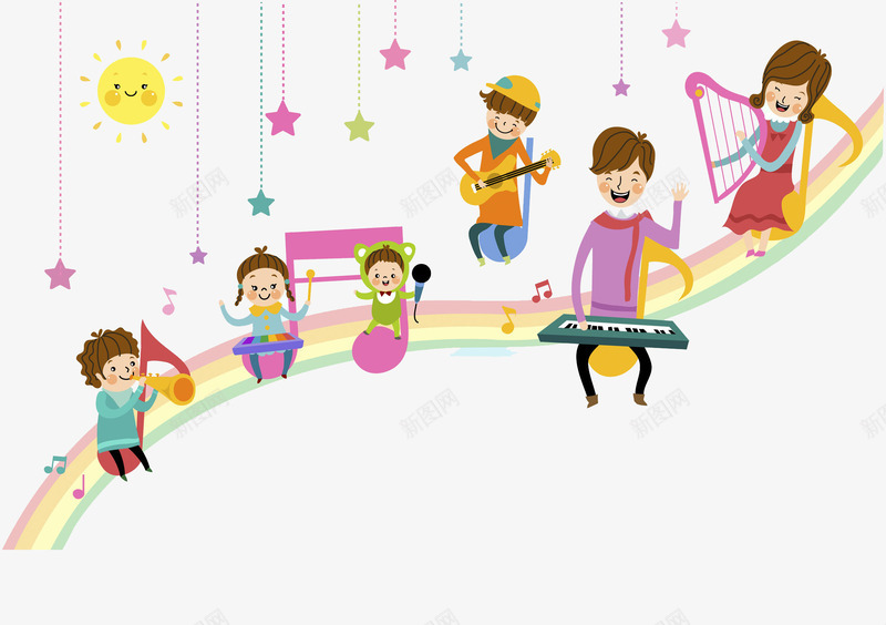 学音乐的孩子png免抠素材_新图网 https://ixintu.com 可爱的 弹奏的 彩虹 手绘 音乐 音乐符号
