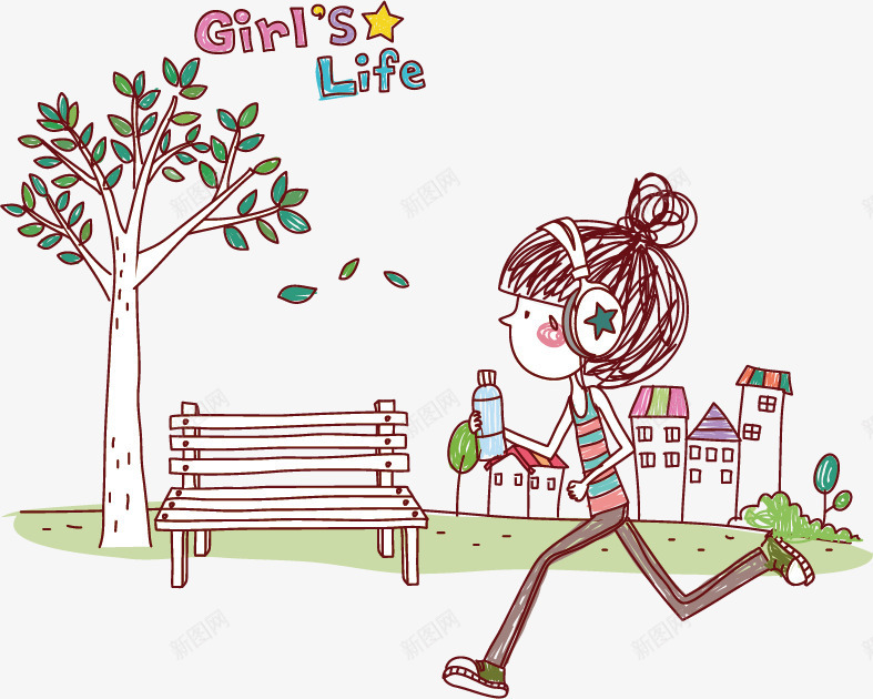 跑步的小女孩卡通图png免抠素材_新图网 https://ixintu.com 卡通 小女孩 彩色 手绘 插画 跑步 运动 锻炼 长椅