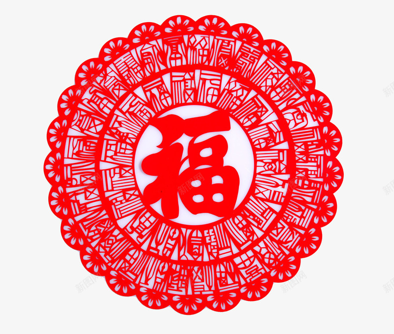 红色创意中国风窗花png免抠素材_新图网 https://ixintu.com 中国风 卡通手绘 古风 圆形 水彩 福艺术字 红色