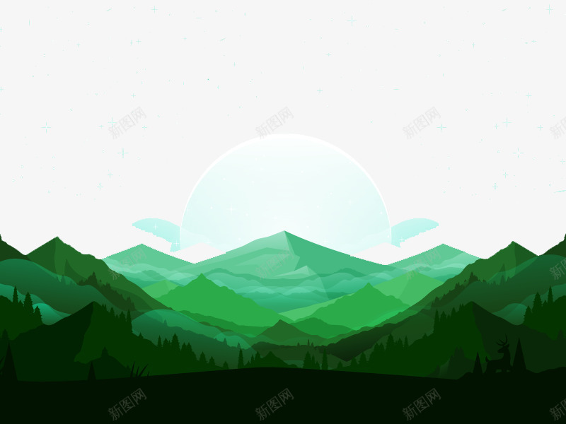 绿色森林png免抠素材_新图网 https://ixintu.com 山 插画设计 树木 装饰画 风景图