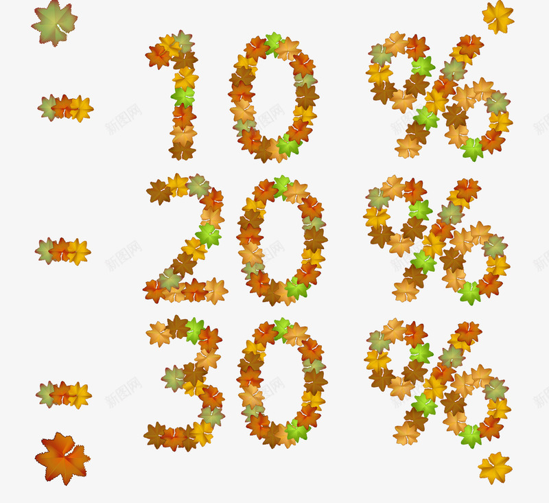 秋季树叶数字促销百分比png免抠素材_新图网 https://ixintu.com 秋季树叶数字百分比