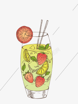 卡通水果茶手绘冰爽一夏夏季饮品插画高清图片