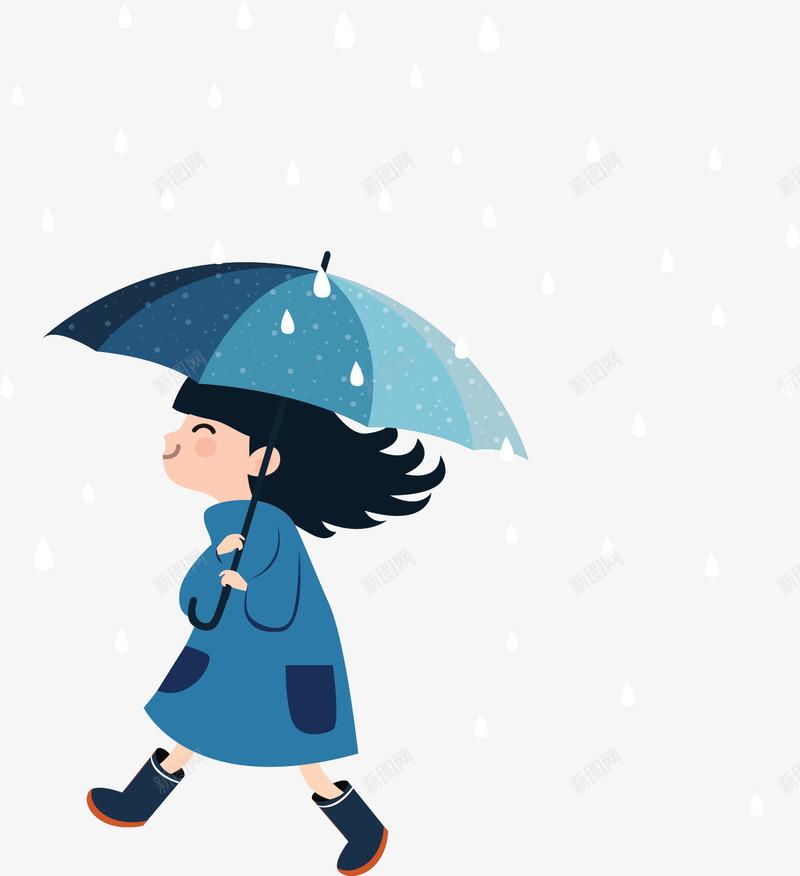 在雨中行走的女孩矢量图ai免抠素材_新图网 https://ixintu.com 下小雨 可爱女孩 女孩 矢量png 蓝色雨伞 雨中行走 矢量图