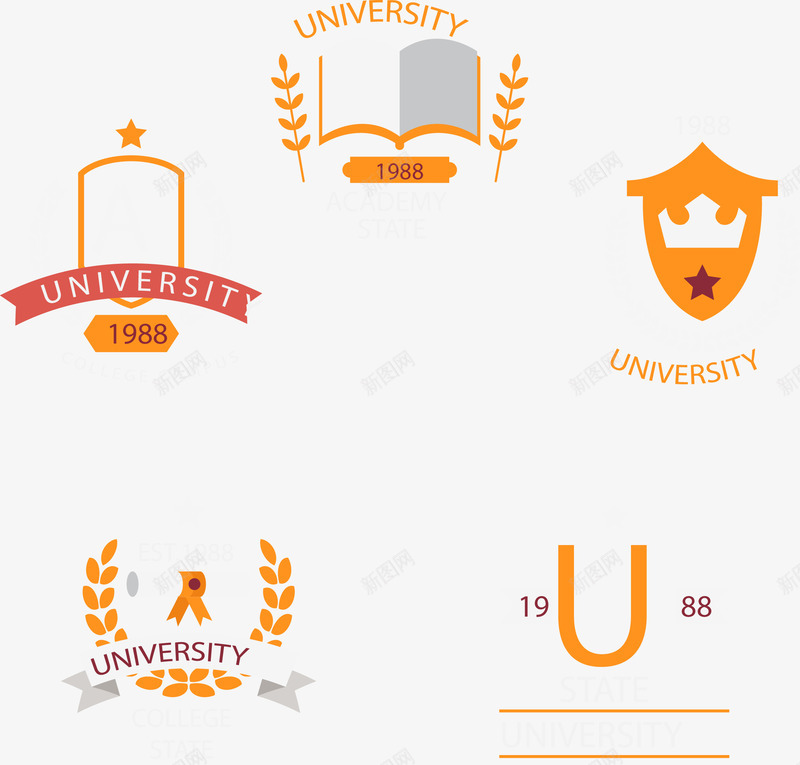 手绘学校图标矢量图ai_新图网 https://ixintu.com 图标 学校 徽章 手绘 矢量图