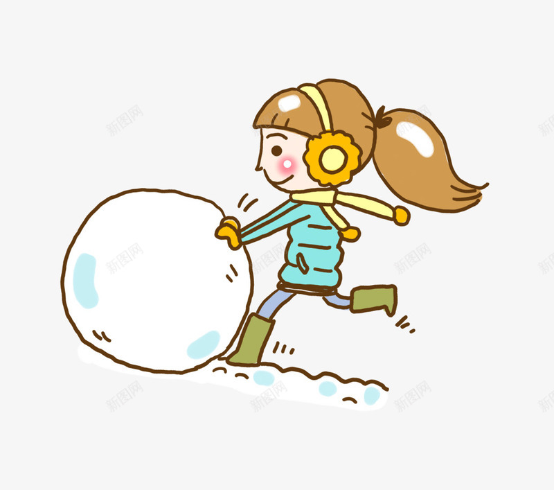 堆雪球的女孩png免抠素材_新图网 https://ixintu.com 冬天 堆雪球 小女孩