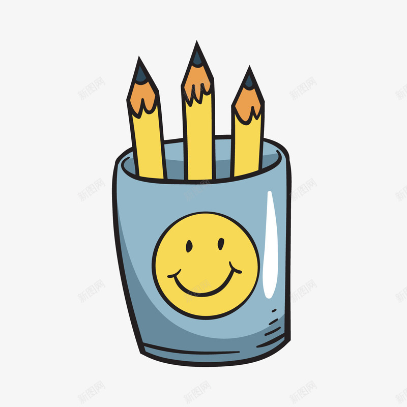 笑脸笔筒铅笔png免抠素材_新图网 https://ixintu.com 卡通笔筒 文具 笑脸笔筒 黄色铅笔