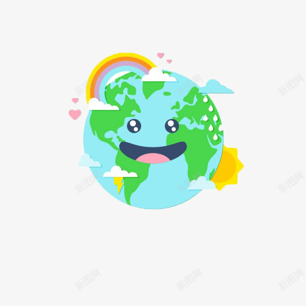 卡通地球png免抠素材_新图网 https://ixintu.com 卡通 可爱 地球 天气 彩虹 手绘 环保
