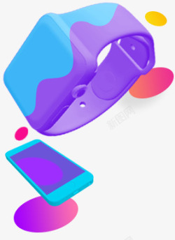 手绘蓝色紫色手机手表素材
