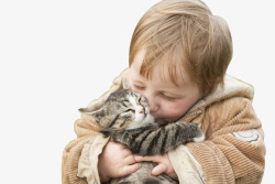 抱小孩抱猫咪的小孩高清图片