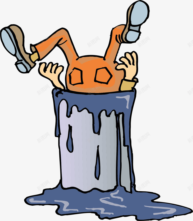 载在油漆桶的人png免抠素材_新图网 https://ixintu.com 卡通人物 卡通油漆桶 油漆桶 蓝色油漆