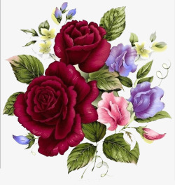 欧式英伦手绘唯美深红色玫瑰花高清图片